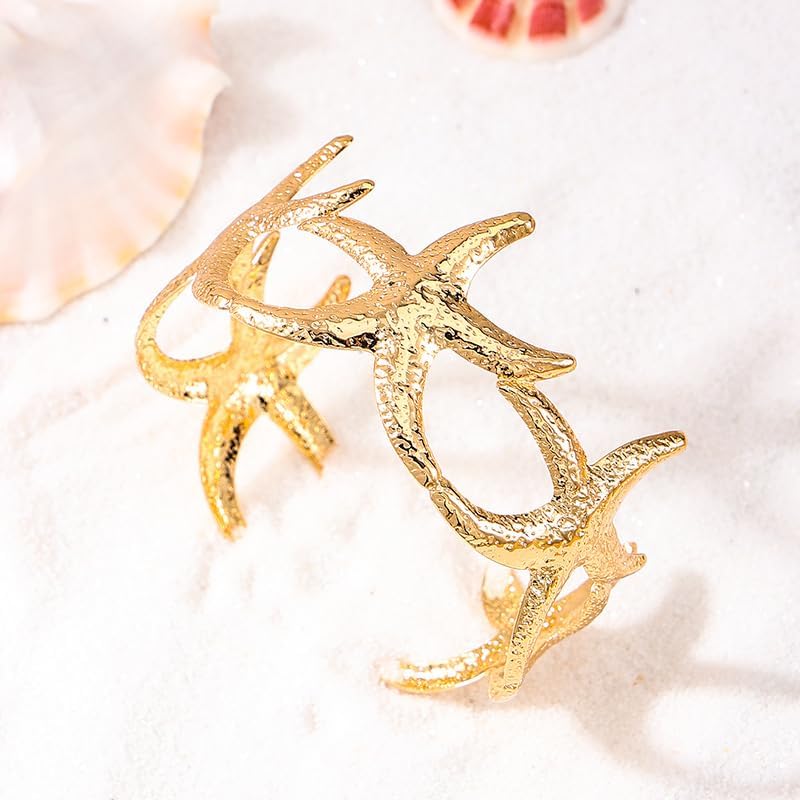 Blue Drop Arm Cuff for Women Starfish Shell Bracelet Gold Plated Cuff Bangle Adjustable Arm Jewelry Holiday Beach Accessories Jewelry - Image 4