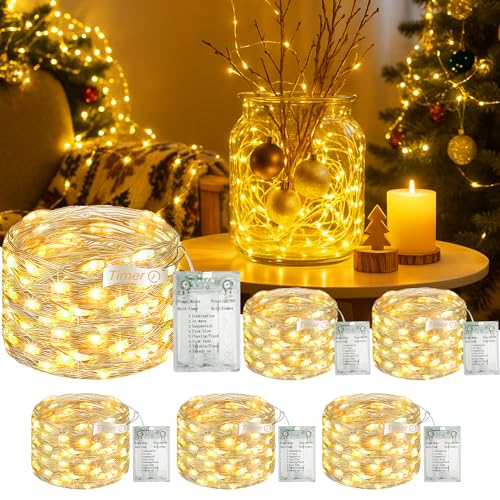 Fairdeer 6Pack 16FT Fairy Lights Battery Operated with Timer, Warm White