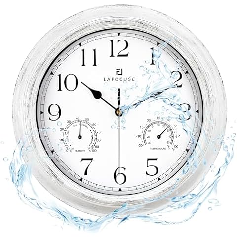Lafocuse Waterproof Wall Clock with Thermometer Cover