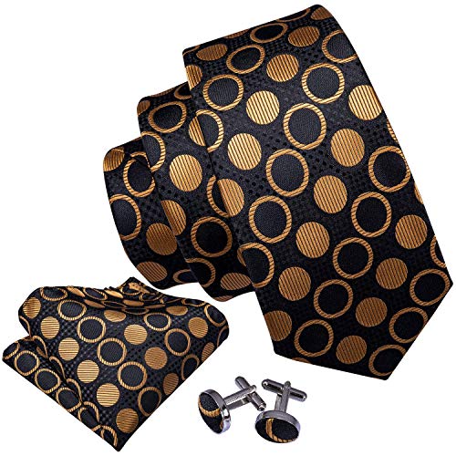 Image of Barry.Wang Ties for Men Silk Tie Sets Polka Dot Woven Necktie Pocket Square Cufflinks Business Wedding
