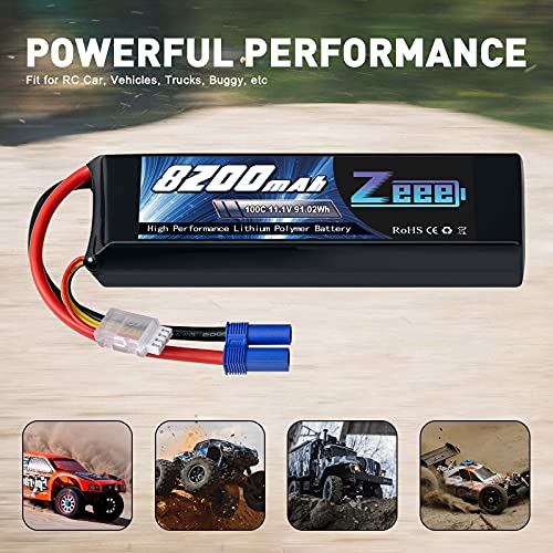 Zeee 3S 8200Mah Lipo Battery 11.1V 100C Ec5 Connector Soft Case Battery With Metal Plates For Rc Car Rc Truck Tank Racing Hobby Models (2 Pack) #TOP5