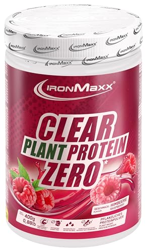 IronMaxx Clear Plant Protein Zero – Raspberry 400 g bote | Polvo proteico vegetal sin azúcar | Proteína vegana soluble en agua | Bebida deportiva refrescante sin soja