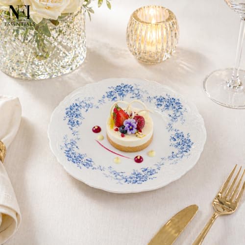 Image of NFI essentials 8 inch Ceramic Quarter Plate with Elegant Blue Floral Design, Premium Serving Plate for Snacks, Desserts, Breakfast & Appetizers, Microwave & Dishwasher Safe