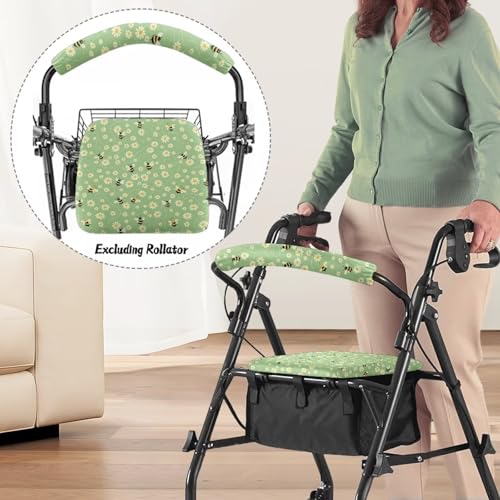 Image of Bee Rollator Walker Seat and Backrest Covers for Seniors Women Universal Walkers Seat Covers Green