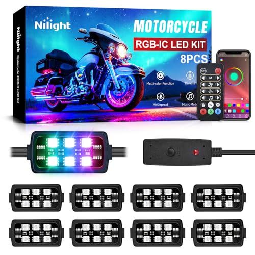 Image of Nilight 8PCS Motorcycle Dream Color LED Light Kits with APP&Remote Control