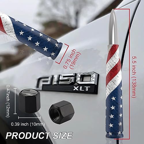 Image of Car Truck Antenna with Tire Stem Caps American Flag Anti-Theft Design, Universal Short Replacement for Ford F150 F250 F350 Raptor Dodge RAM GMC Sierra Chevy Silverado 1500 2500 3500, Silver