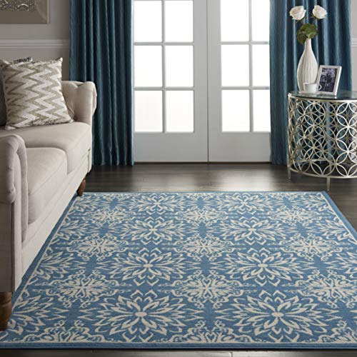 Nourison JUB06 Jubilant Transitional Floral Ivory/Blue Area Rug 5'3" x 7'3", 5' x
