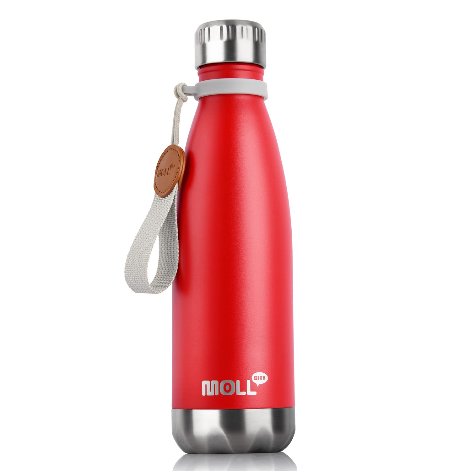 Mollcity17 oz Insulated Water Bottle-Stainless Steel Vacuum Sports Water Bottle for Back to School- Cola Shape Travel Leak Proof Flask (Fire Red)