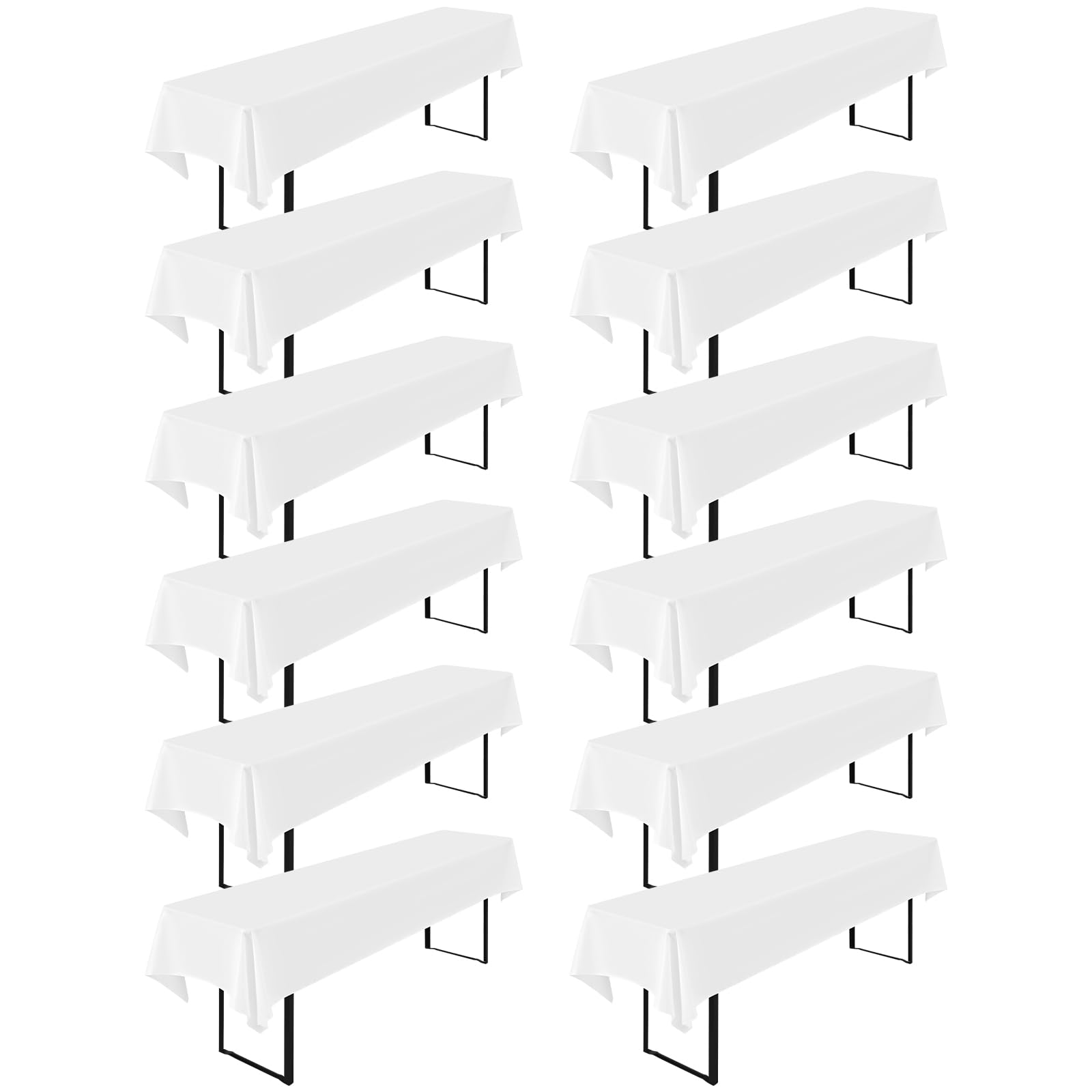 12 manteles de cerveza blanca, 260 x 110 cm, mantel de poliéster, juego de tienda de cerveza, manteles rectangulares lavables para fiestas de jardín, fiestas de cumpleaños o barbacoas (blanco)