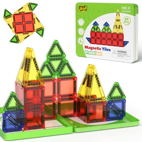 Juego de construcción de azulejos magnéticos, juguetes de viaje para niños, portátil, mini azulejos magnéticos, juego de construcción magnético, juguete Montessori (26pcs losetas magnéticas)