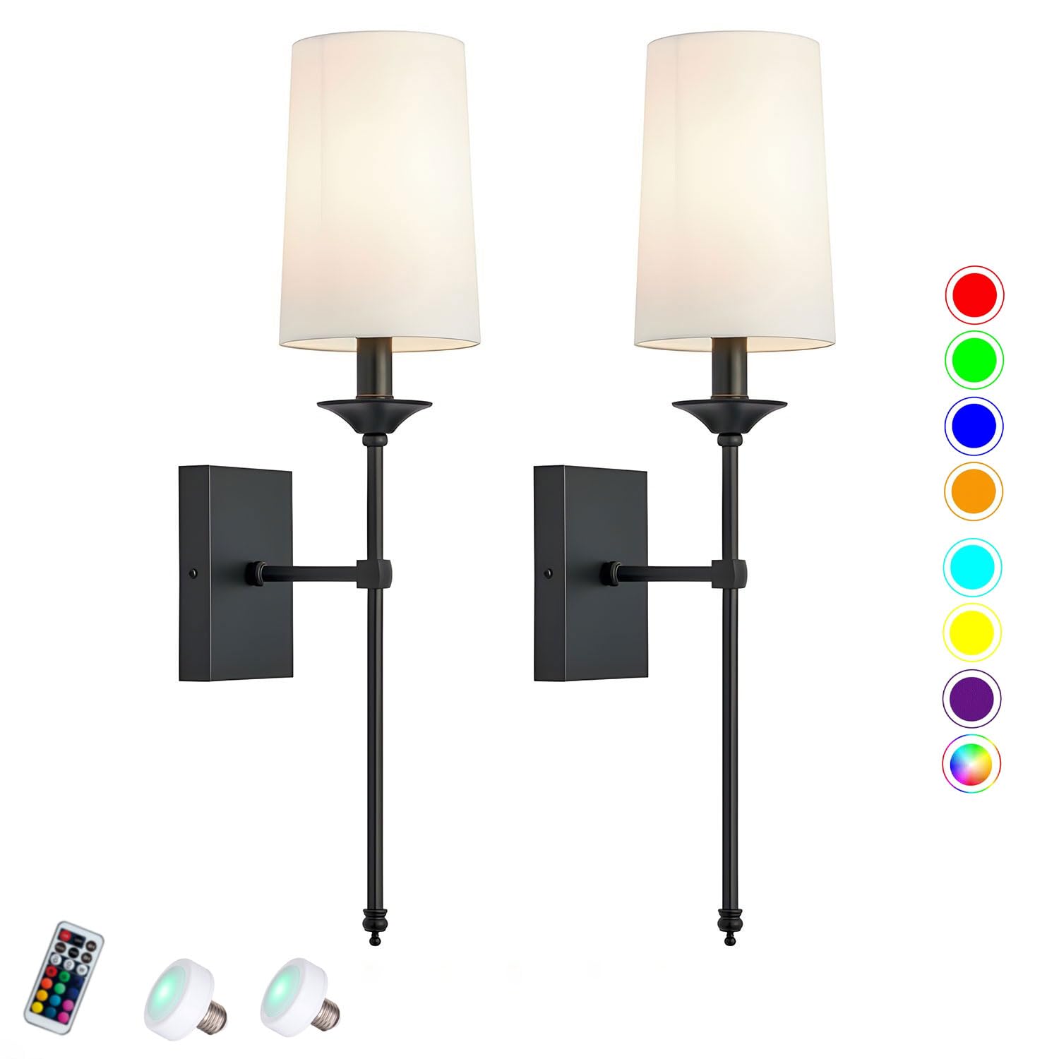 VDOQTLJT Wall Light Battery Operated Sconce Set of 2 Powered with Remote ble Bulb not Hardwired Fixture Indoor Wireless Lamp Compatible with Bedroom Living Room Vanity(5V,Colorful)