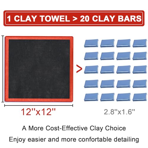 Image of 2 Pack Clay Bar Towels Auto Detailing, Fine Grade Microfiber Chamois Towel for Car DIY Detail (Red)
