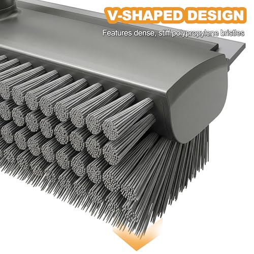 Floor Scrub Brush with Long Handle 3 in 1 Heavy Duty Stiff Bristle Scrubber Brush with Scraper V-Shaped Double-Sided Cleaning Brushes for Pool Tile, Grout,Crevices,Shower,Bathroom,Wall,Patio (Grey) by NBGYTECH - Image 6