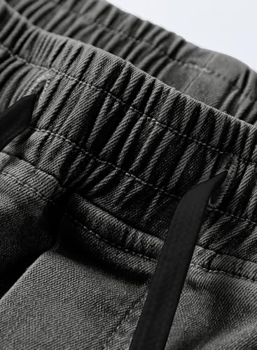 Image of JMIERR Men's Elastic Waist Cargo Jeans Stretch Denim Pants with Drawstring Relaxed Fit for Casual Daily Wear