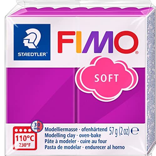 Fimo, pasta da modellare morbida, da cuocere, colore porpora, 56 gDa cuocere a 110 gradi per 30 min., morbida e soffice,modellatura immediata, facile da miscelare, conforme alledirettive EU in materia di giocattoli, blocco normale diviso in 8 porzioniDimensioni:(l) 55 x (P) 15 x (H) 55 mm(8020-61)
