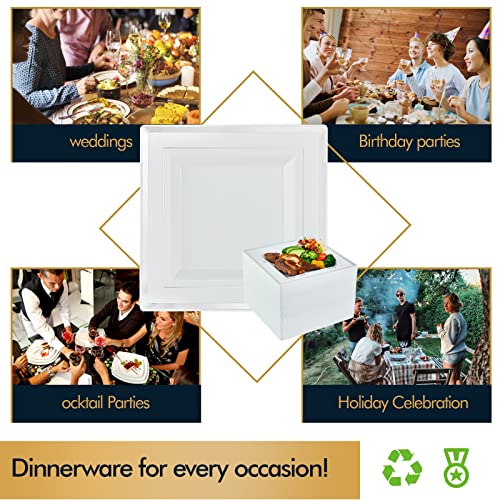 Vplus 90 Piece Silver Plastic Plates, 9.5 Inch Disposable Square White Plate With Silver Rim Heavy Duty Plastic Party Plates, Elegant Durable Dinner Plates Ideal For Weddings& Parties #TOP4