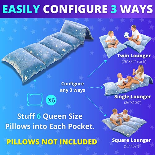 Colux Glow In The Dark 3 In 1 Kids Pillow Bed Floor Lounger Cover Navy Stars Stuffable Queen Size Fold Out Recliner For Boys, Girls, All Ages Reading, Games, Sleep Overs (Pillows Not Included) #TOP1
