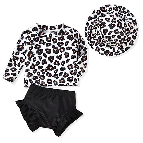 Image of HINTINA Newborn Baby Girl Long Sleeve Swimsuit Bathing Suit with Hat