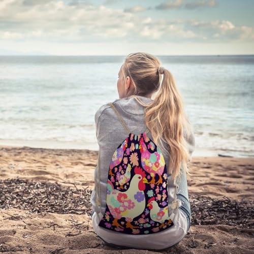 Flower Heart Chicken Drawstring Backpack String Bag Sackpack for Gym Shopping Beach Sport Yoga 6