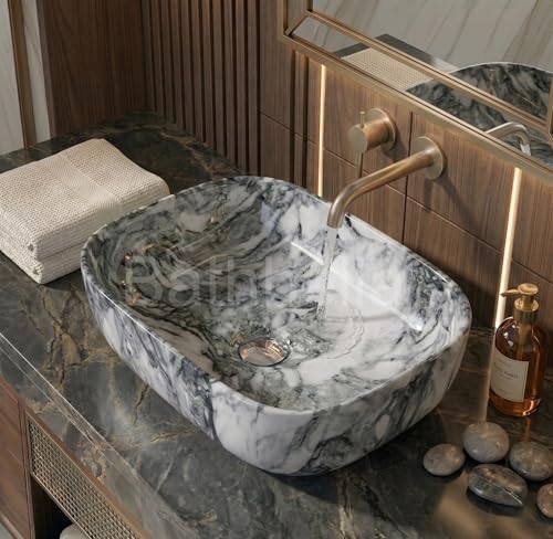 Image of Designer Ceramic Wash Basin For Bathroom | Over Counter Bathroom Basin | Counter Top Bathroom Sink | Wash Basin For Restaurant, Hotel (18 x13 x 5 Inch) (152)