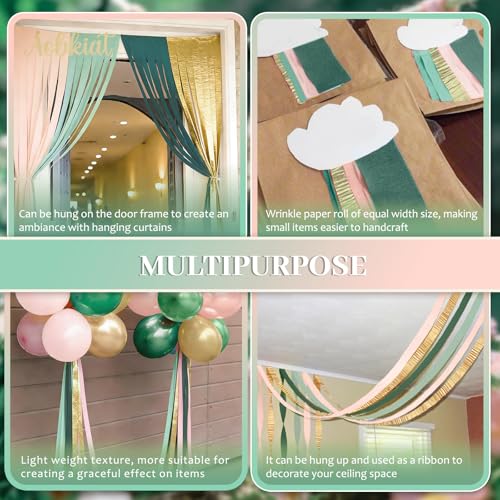 Image of AOBKIAT Wedding Sage Pink Gold Crepe Paper,8PCS Streamers Party Decorations | for Wedding,Rustic Bachelorette,Birthday,Bridal /Baby Shower,Anniversary Party Backdrop
