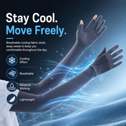 Image of SEMITO UV Protection Sleeves for Women & Girls, Sunblock Driving Gloves Non Slip for UV Protection Cooling Arm Sleeves for Biking, Cricket, Cycling, Golf & Outdoor Sports