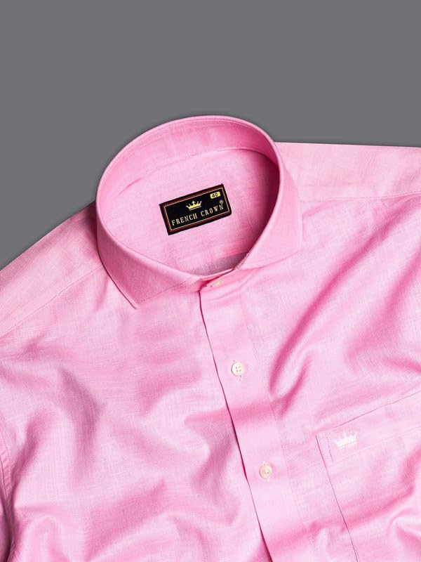 Image of FRENCH CROWN Men's Pink Linen Regular Fit Full Sleeves Casual Shirt