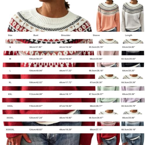 Womens Fair Isle Sweaters Oversized Vintage Cozy Knit Pullover Sweaters Wine #2 L - image 4