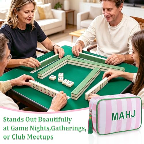 Bolsa para fichas Mahjong con diseño rosa y cremallera miniatura 6