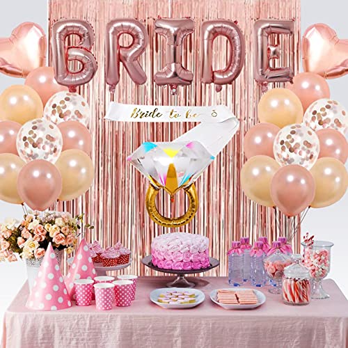 YFWUQI Bride to be Deko, Junggesellenabschied Frauen, JGA Deko Braut to Be Deko Ballons Rosegold Set mit Folienballons Schärpe Rosegold Luftballons für Junggesellenabschied Deko Cover