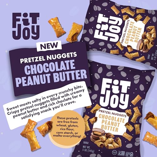 Image of FitJoy Chocolate Peanut Butter Filled Pretzel Nuggets - Grain, Dairy & Gluten Free Crunchy Snack Bites with Creamy Peanut Butter and Rich Chocolate Filling, Sweet and Salty Treat - 4 Pack, 5 Oz Bags