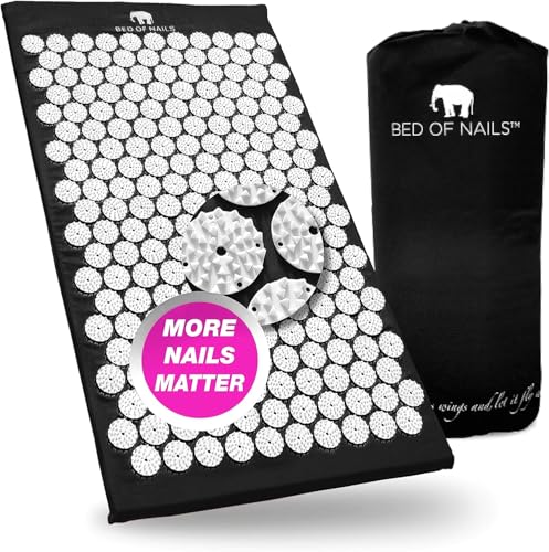 BED OF NAILS Original Acupressure Mat — 8,820 Pressure Points Acupuncture Mat for Back Pain Relief, Increased Energy, Relaxation, FSA/HSA Eligible, with Carry Bag, Size 29 x 16 x 1”, Black