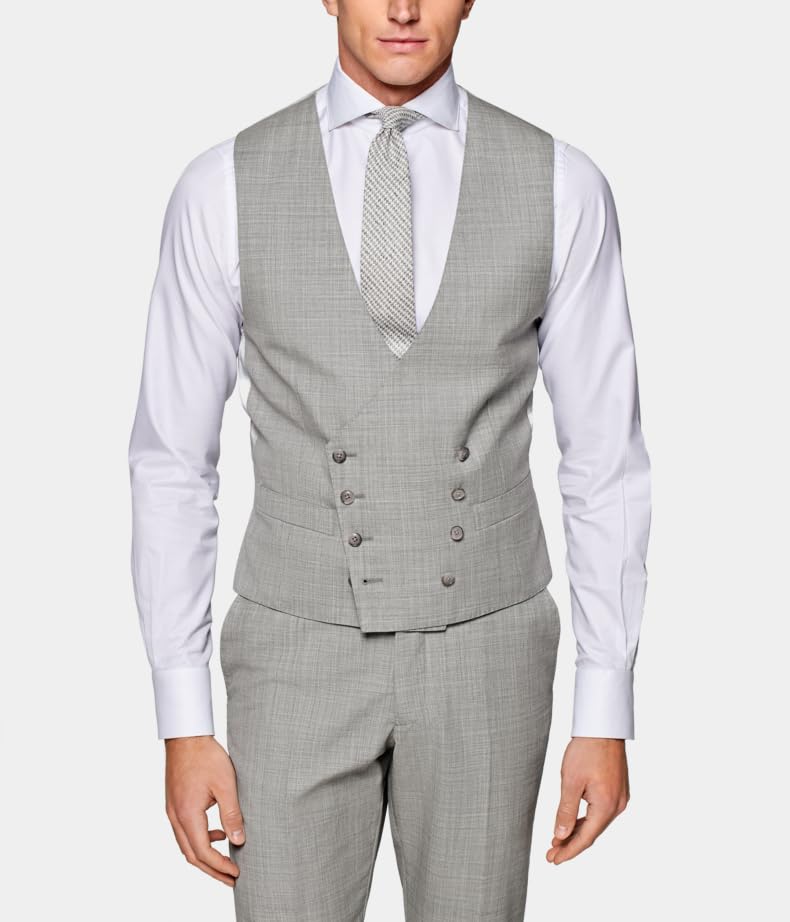 Men's Linen Suit Vest Slim Fit Casual Double Breasted Dress Vest Business Formal Waistcoat3