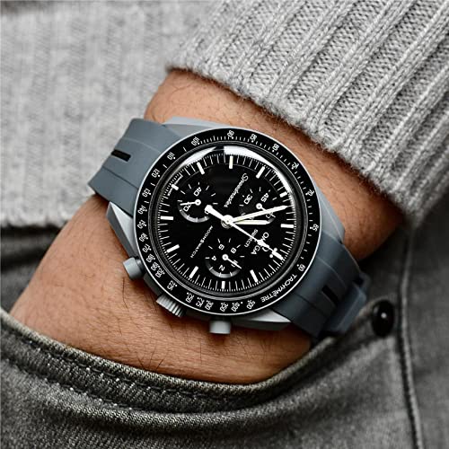 Image of Bands for Moonswatch Watch,Curved No Gap Rubber Strap Compatible with Omega X Swatch Moonswatch Speedmaster /Rolex /SEIKO 20mm Watch,Swatch Omega Moonswatch Speedmaster Watch Replacement Band Men Women