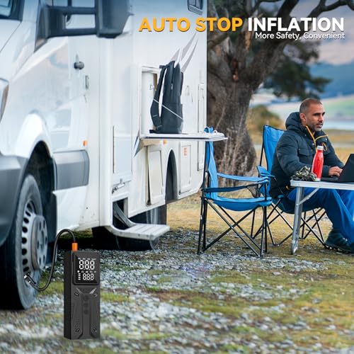 Image of Tire Inflator Portable Air Compressor, High-Speed 150PSI Cordless Air Pump for Car Tires with Powerful Battery, Auto Shut-Off - Portable Tire Pump for Car, Bike, Motorcycle and Balls 2 (Pack)