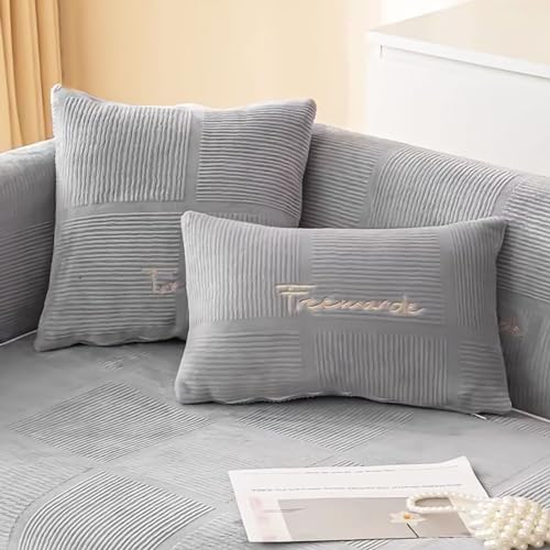 Couch Überzug,Sofa-Schutzhülle 1/2/3/4 Sitzer L Form Sofa Cover Sofa Überzug Ecksofa,2024 Neue Universelle Rutschfeste Solide Strukturierte Ultra Stretch Grau Kissenbezug für Wohnzimmer(45x45cm)