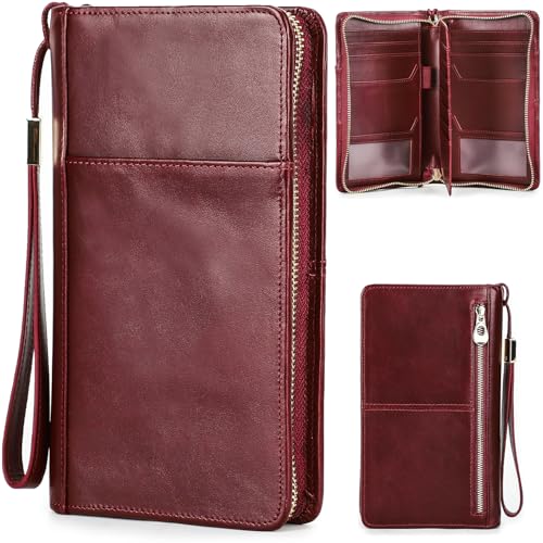 Catapurus PASSPORT WALLET-BURGUNDY Top Grain Leather Travel Passport Wallet Holder cover