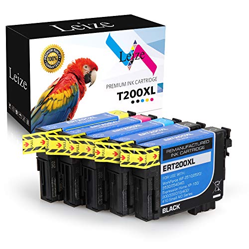 Leize Remanufactured Ink Cartridges for Epson 200XL T200XL 200 XL, use for Epson Workforce WF-2520 WF-2530 WF-2540 Expression XP-200 XP-300 XP-310 XP-400 5-Pack (2 Black, 1 Cyan, 1 Magenta, 1 Yellow)
