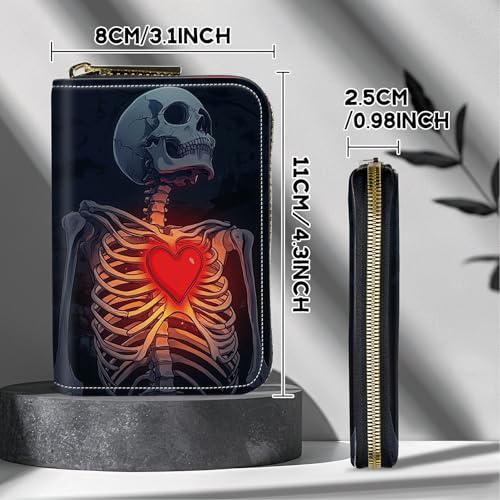 Image of Cute Credit Card Holder with Zipper, Skull Heart RFID-Blocking Card Case Small Wallet for Women Men, Multi-slot Card Organizer Case Travel Accordion Wallet