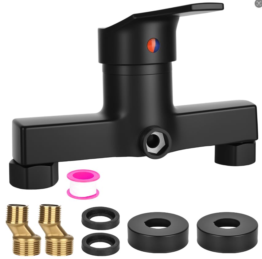 YYTECH Grifo de ducha monomando para montaje en pared, grifo de ducha con válvula de cerámica, núcleo cromado, grifo de ducha con G ½ caño para baño (negro)