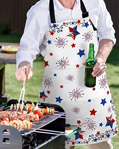 Lbdekor Chef Apron With Pockets For Men Women, 4Th Of July Stars Kitchen Apron For Cooking Waterproof Apron With Strap #TOP4