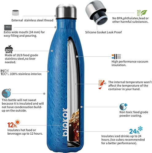 Image of BJPKPK Stainless Steel Water Bottles 25oz Insulated Water bottles,Keep Cold for 24 Hours and Hot for 12 Hours,Wood Ice Blue