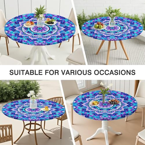 BOOWEATS Boho 42 Inch Round Fitted Cloth Tablecloth with Elastic Edged, Waterproof Oil Proof Wipeable Table Cover for Indoor Outdoor Patio Table, Fits Round Tables Up to 40" - 44" Diameter - image 5