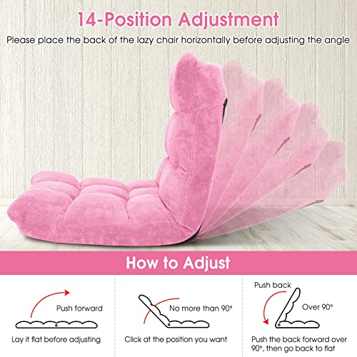 Image of Giantex Floor Chair with Back Support, Folding Sofa Chair with 14 Adjustable Position, Padded Sleeper Bed, Couch Recliner, Floor Gaming Chair, Meditation Chair, Gaming Floor Chairs for Adults(Pink)