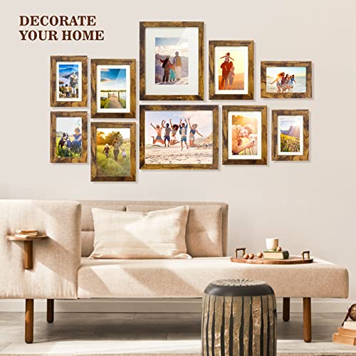 Eomeoh Picture Frames Set For Wall Collage,10 Pack Photo Frame With Mat And Hd Glass Including 4X6 5X7 8X10 Inch Picture Frame For Wall Decor Or Tabletop (Brown 02) #TOP5