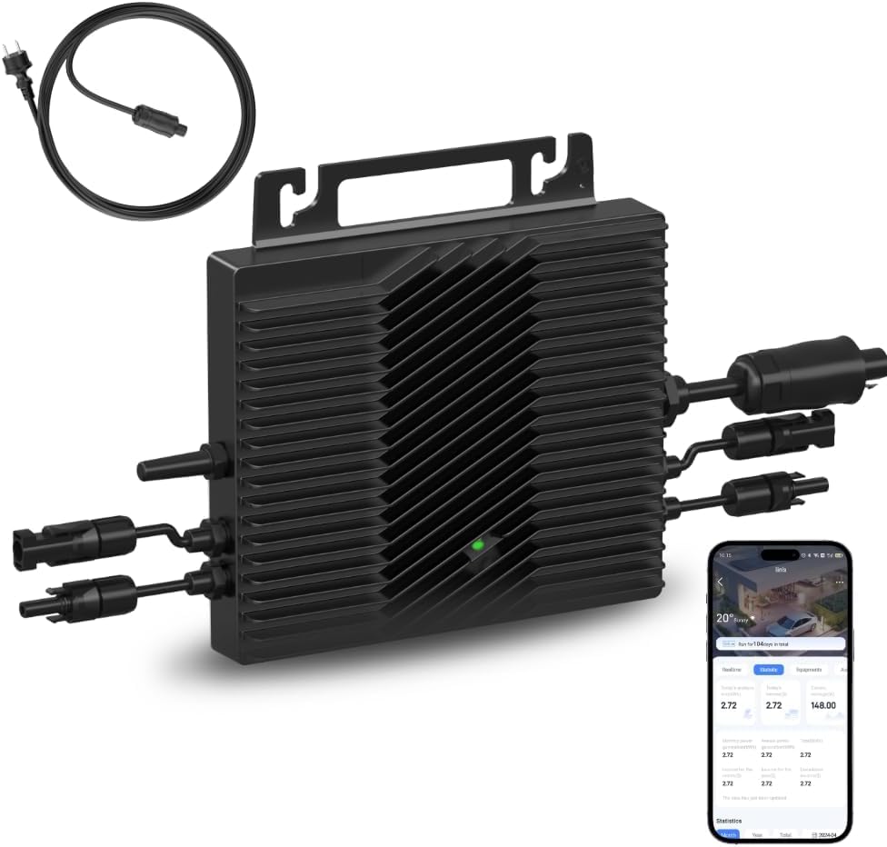 ELECWAY VN2T08 Micro-onduleur réseau 800W, Double MPPT 16–60V DC, Contrôle de l’Application Via Wi-FI, Certification en réseau, Plug & Play, IP67,...