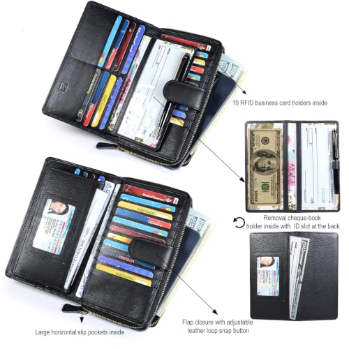 Image of Big Fat RFID Blocking Leather Organizer Checkbook Wallets For Women - Clutch