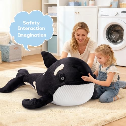 Image of MorisMos 31Inch Orca Stuffed Animal, Realistic Stuffed Orca Plush Toy, Soft Killer Whale Stuffed Animal Toy Sea Animal Gift for Kids Birthday Christmas