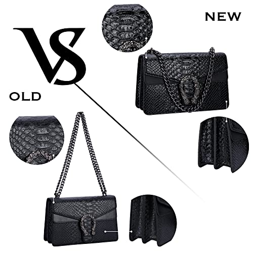 Image of Crossbody Shoulder Square Purse For Women - Fashion Embossed Snake-Print Leather Handbag Metal Chain satchel Tote Bag