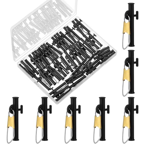 Soulchen 50 Pcs 1-1/2 Sinker Slides for Catfishing with Metal Snaps ABS Fishing Weight Sinkers Slider Clip Outdoor Accessories Catfishing Tackle Equipment for Fishing Boat Beach(Black 1-1/2)